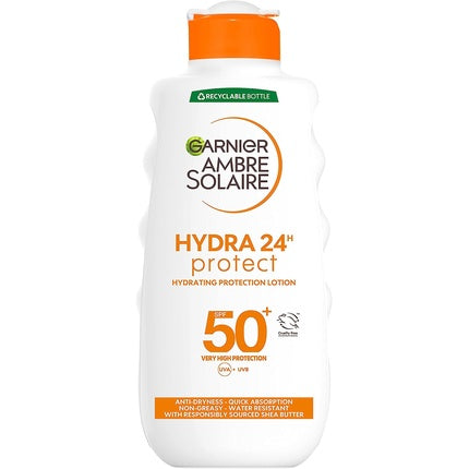 Loțiune Protectoare Corporală Garnier Ambre Solaire Hydra 24h Protect SPF50+, Alb cu capac portocaliu