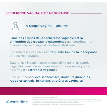 Supozitoare Vaginale Cicatridine Plus pentru Uscăciunea Vaginală, 10 bucăți