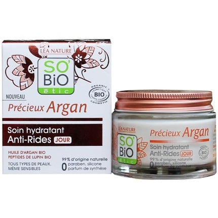 Cremă de zi, So'bio Étic, Precious Argan, alb-roșu, 50ml