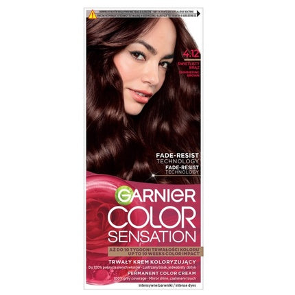 Cremă vopsea păr Garnier Color Sensation 4.12 Brunet deschis, cu tehnologie Fade-Resist