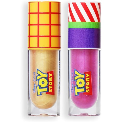 Revolution Beauty, Disney Toy Story X Revolution Lip Duo Set Shimmering Lip Gloss, set buze lucioase, culori auriu și roz