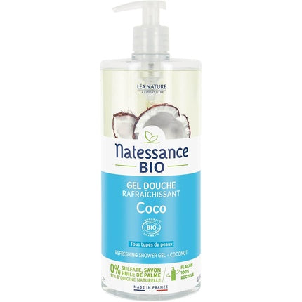 Gel de duș Natessance, Organic Refreshing Shower Gel, 1L, cu pompă