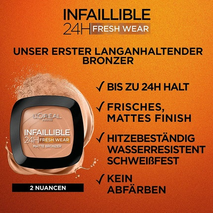 Bronzer compact, L'Oréal Paris, Infallible 24H Fresh Wear, culoare 350 Medium, 9g