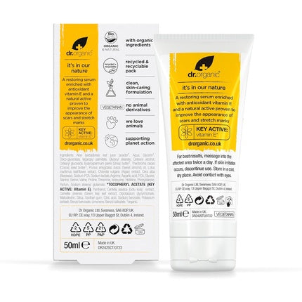 Ser Vitamina E Dr Organic cicatrici și vergeturi, alb, 50ml
