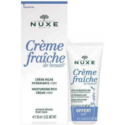 Cremă facială hidratantă Nuxe Crème Fraîche de beauté Rich Cream 30ml + Cadou 3 în 1, 15ml