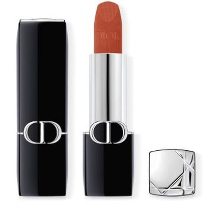 Baton de buze Christian Dior Rouge Dior Velvet, culoare piersică, ambalaj negru lucios