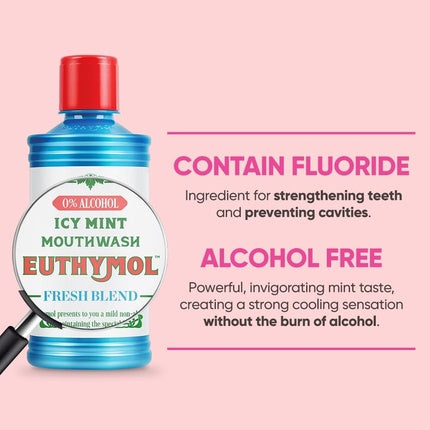 Euthymol Icy Mint Mouthwash, 500ml, Fără Alcool