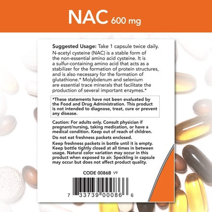 NOW Supplements NAC 600 mg, Seleniu și Molibden, 250 capsule vegane
