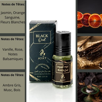 Set Parfum Ayat Perfumes, Halal & Vegan Black Oud, 3ml, Ambalaj 12 buc