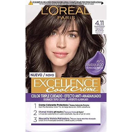 Vopsea de Par Permanenta, L'Oréal Paris, Excellence Cool Creme, Castaniu Cenușiu Intens 4.11