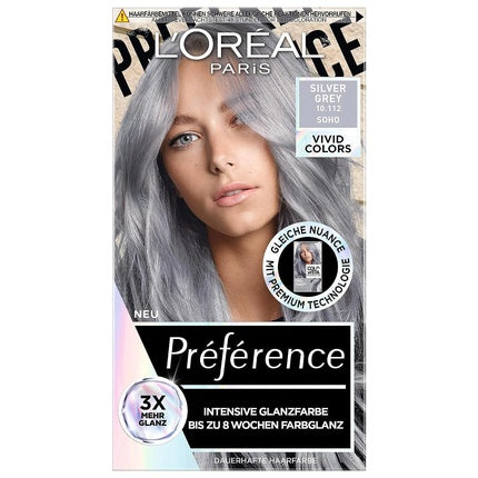 Vopsea permanentă pentru păr, L'Oréal Paris Préférence Vivid Colors, Argintiu, 200g