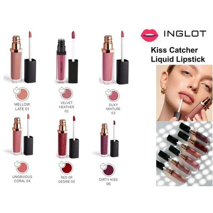 Ruj lichid Inglot Kiss Catcher Dirty Rouge 919, culoare roșu-maro intens, ambalaj din sticlă cu dop negru