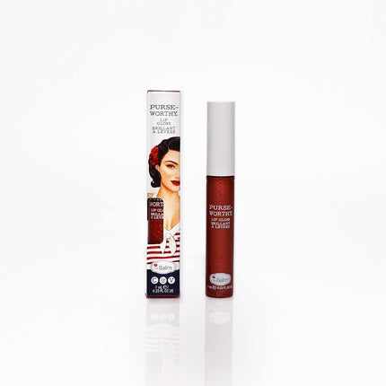 Gloss buze Thebalm Purseworthy Saddle, ruj cremos cu sclipici