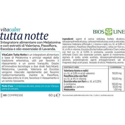 Supliment Nutritiv, Bios Line, VitaCalm, Tablete 60 buc, Melatonină