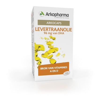 Arkopharma Arkocaps Cod Liver Oil, Supliment alimentar cu ulei de ficat de cod, conține vitamine A și D