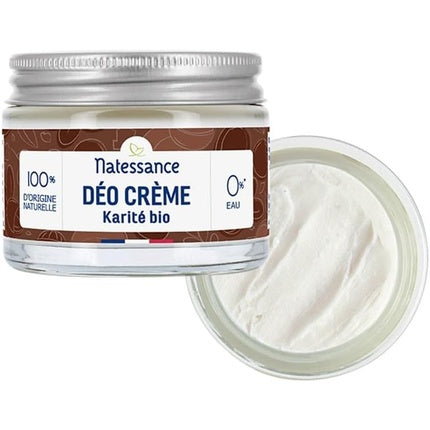 Crema deodorantă organică Natessance cu Shea, 50g, ambalaj sticlă cu capac argintiu
