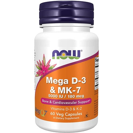 Vitamine NOW Foods Mega D-3 & MK-7, 60 Veg Capsule, D-3 5000 UI / K2 180 mcg