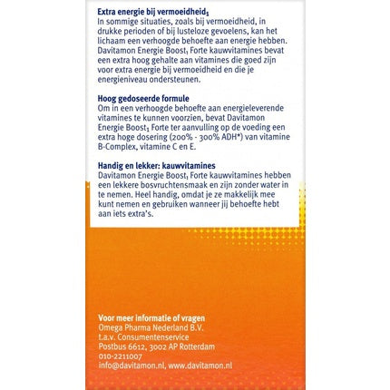 Tablete pentru mestecat Davitamon Energie Boost, Fructe de pădure, 40 buc