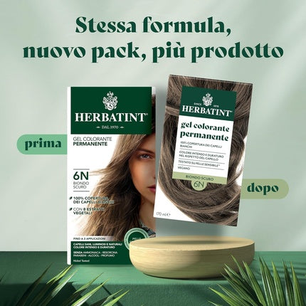 Gel colorant permanent pentru păr, Herbatint, 6N Biondo Scuro, 170ml