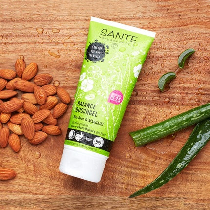 Gel de duș, SANTE Naturkosmetik, Balance, bio-aloe și ulei de migdale, verde, 200ml