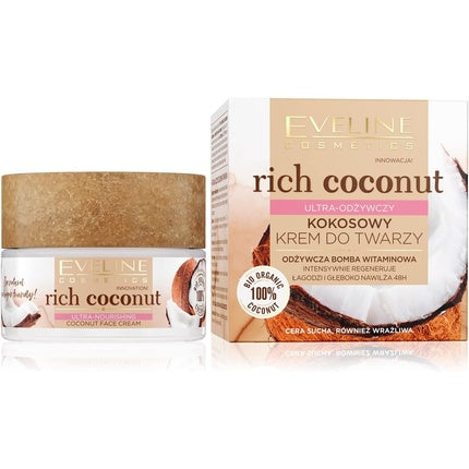 Cremă față, Eveline Cosmetics, Rich Coconut, piele uscată 50ml