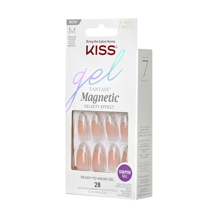 Unghii false Kiss Gel Fantasy Magnetic North Coast, Set 28 buc, culoare nude cu vârf alb