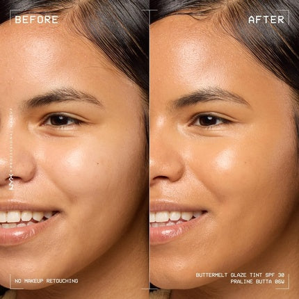 Cremă Întinsă Față cu SPF 30, NYX Professional Makeup Buttermelt Glaze Soft Glow Skin Tint, Praline Butter BB, 40g
