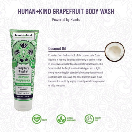 Gel de duș Human+Kind cu ulei de cocos și grapefruit, 250 ml