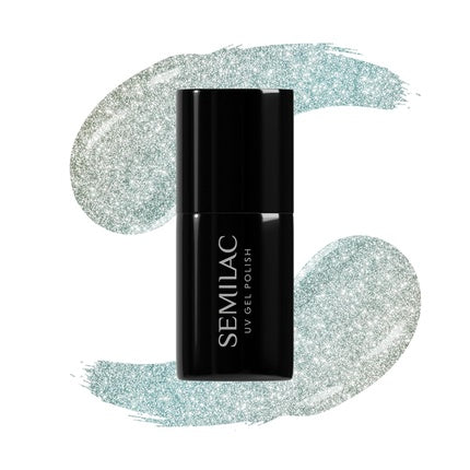 Lac Gel Semilac UV Polish Hybrid 485 The Nice One, Alb-Verde Deschis cu Luciu Metalizat