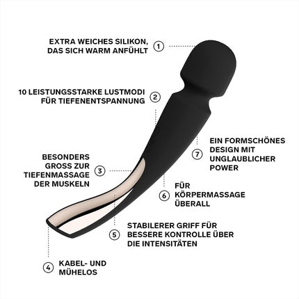 Dispozitiv masaj, Lelo Smart Wand 2, 10 trepte vibratie, negru