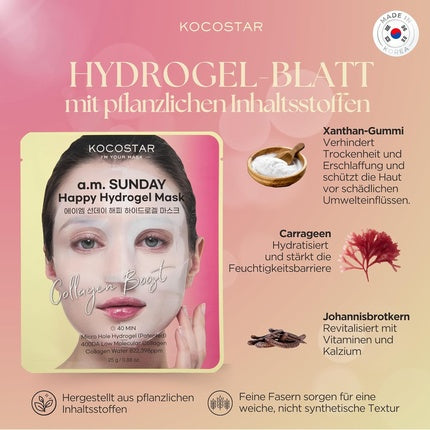 Kocostar Happy Hydrogel Mask 40 Min Firming Korean Face Mask Sheet, Gel, alb