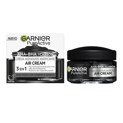 Crema hidratanta matifianta, Garnier Pure Active, cu AHA+BHA+Niacinamide si Carbune, 50ml