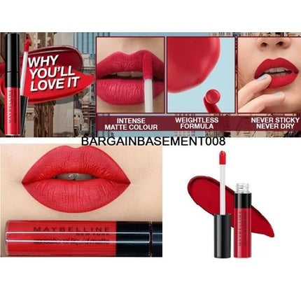 Ruj lichid Maybelline New York Sensational Matte Finish 03 Flush It Red, roșu intens