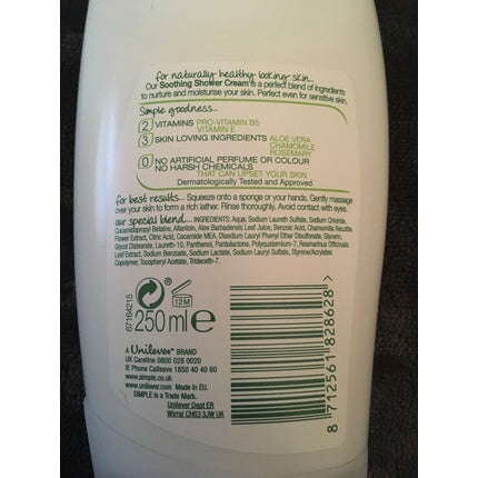 Cremă de Duș, Simple, Aloe Vera, 250ml