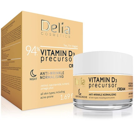 Cremă de noapte, Delia Cosmetics, Vitamin D3, antirid, 50ml
