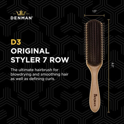Pensulă pentru păr Denman D3 Original Styler 7 Row din lemn, maro