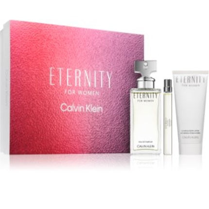 Set Cadou Parfum Calvin Klein Eternity pentru femei, 100 ml + Gel de duș, cutie roșu-aprins