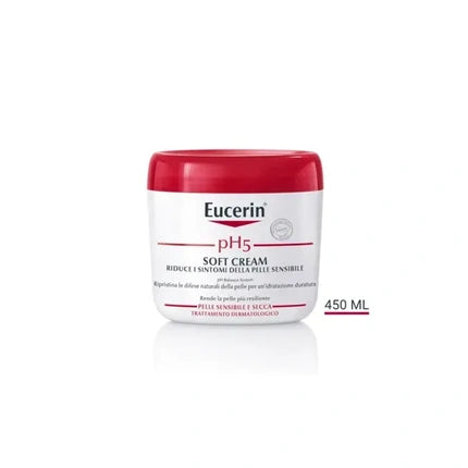 Eucerin pH5 Soft Cream, Cremă facială pentru piele sensibilă și uscată, alb/roșu, 400 ml