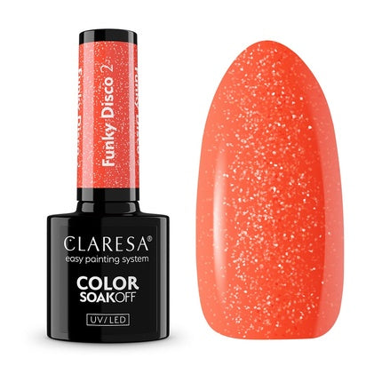 Vernis Gel Claresa Funky Disco 2, Soak Off UV LED, Portocaliu cu Sclipici, 5g