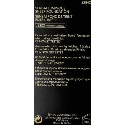 Fond de ten, Sensai, Luminous Sheer Foundation SPF15, 30ml