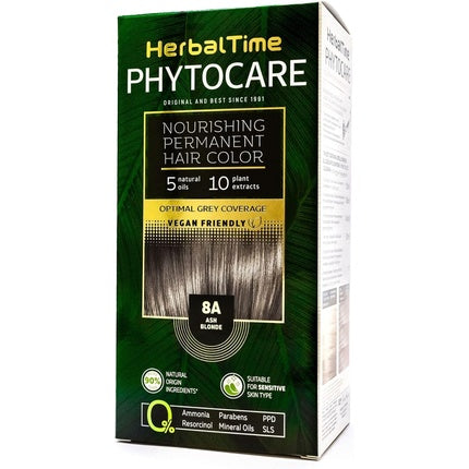 Vopsea de Păr Permanentă Herbal Time Phytocare, Culoare Ash Blonde 8A