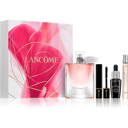 Set Parfum Lancôme La Vie Est Belle EDP, cutie roz și aurie, flacon transparent