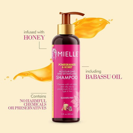 Șampon hidratant și detangling, Mielle Organics, Pomegranate & Honey, 355ml, fără sulfati