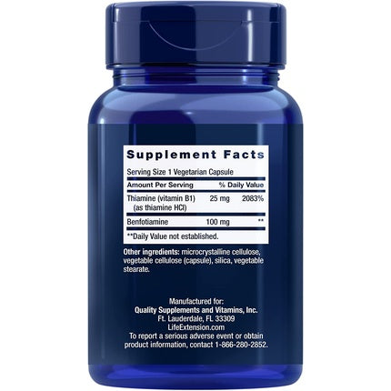 Supliment Nutrițional Life Extension Benfotiamine cu Tiamină 100mg, 120 capsule