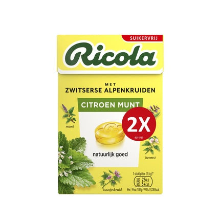 Pastile Ricola Duo Lemon Mint, Fără Zahăr, Arome Citron-Menta, Cutie 50g