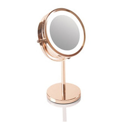 Oglindă Iluminată Rose Gold, Rio Beauty, Design Rotund, Bază Stabilă