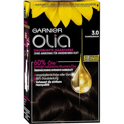Garnier Olia, Vopsea de păr permanentă, 3.0 Maro închis intens, 60% uleiuri florale