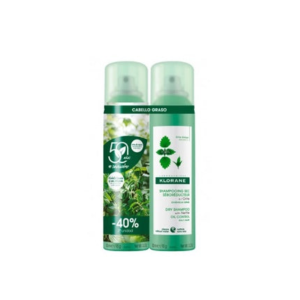 Șampon uscat Klorane Nettle purifying, set 2x150ml, pentru păr gras