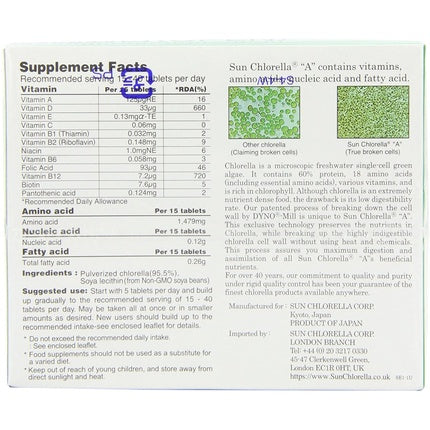 Tablete Sun Chlorella A, Vitamină, Supliment alimentar cu clorofilă, 300 buc
