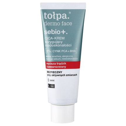 Cremă de noapte Tołpa Dermo Face Sebio+ Cica Night Correcting Cream Zinc PCA+BHA 40ml